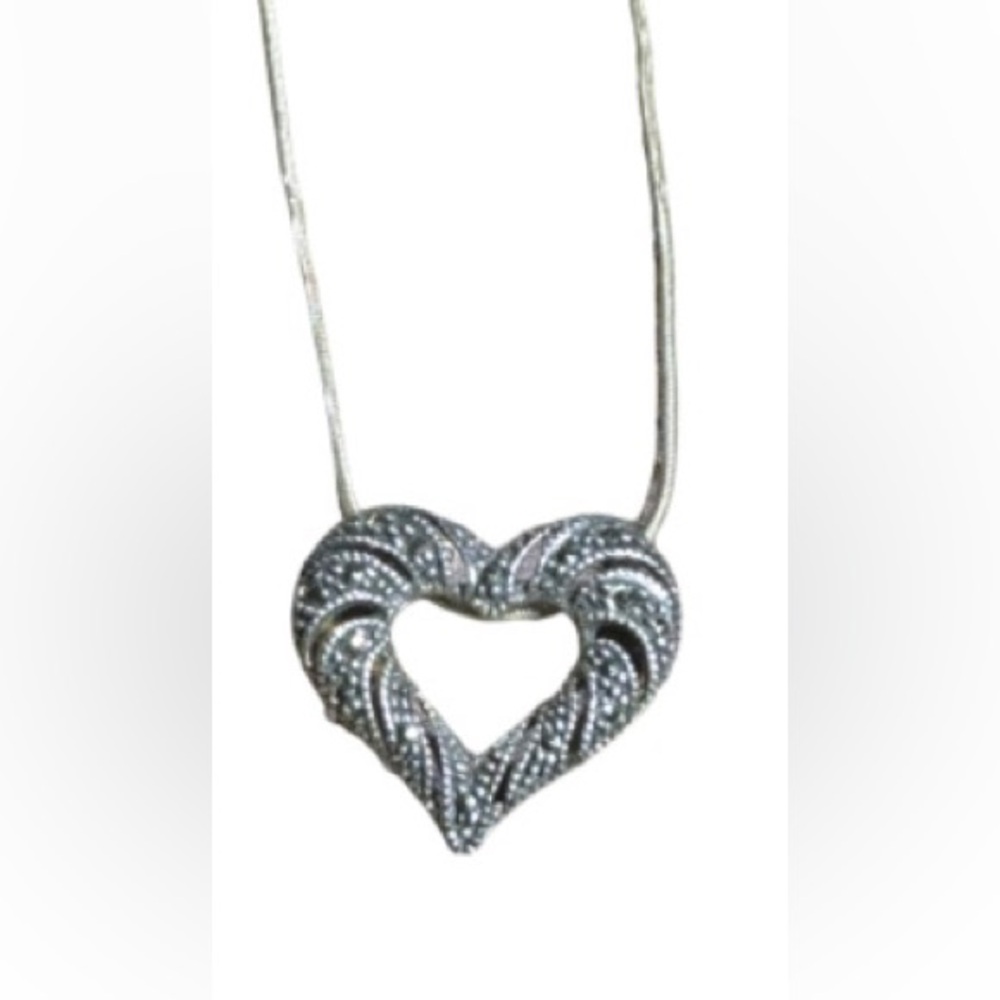 924 Silver marcasite Heart Pendant Necklace